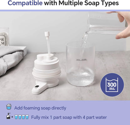 Automatic Foaming Soap Dispenser, Rechargeable Touchless Foam Hand Soap Dispenser for Bathroom, Soap Pump for Kitchen, Water-Resistant, Xmas Gift 10oz