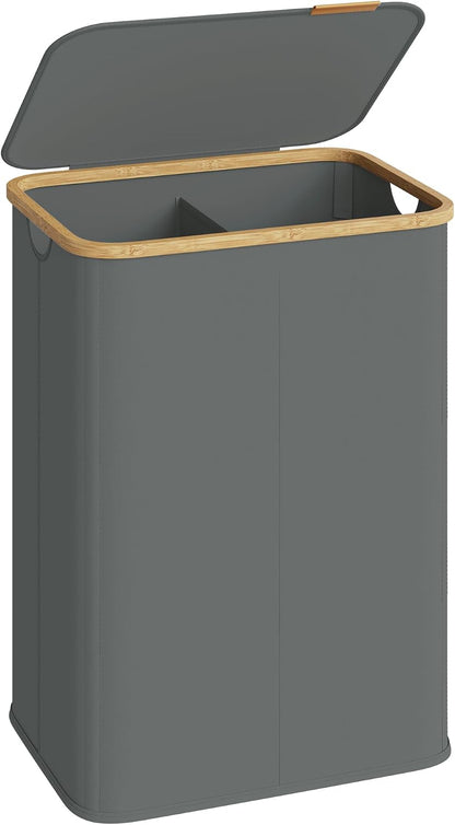 SONGMICS Laundry Hamper, Laundry Basket with Lid, Foldable Storage Basket, Bamboo Frame, for Bedroom, Living Room, Oxford Fabric, 37 Gal. (140 L), Cream White ULCB519WD01