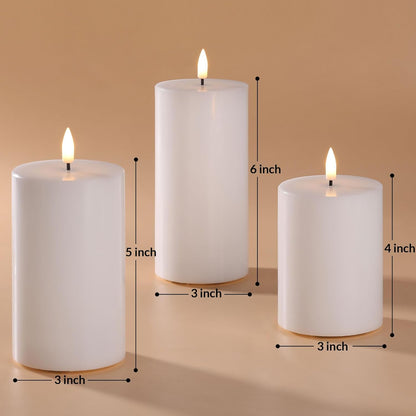 Eywamage White Real Wax Flameless Pillar Candles with Remote, Flickering Flat Top LED Battery Candles Set of 3