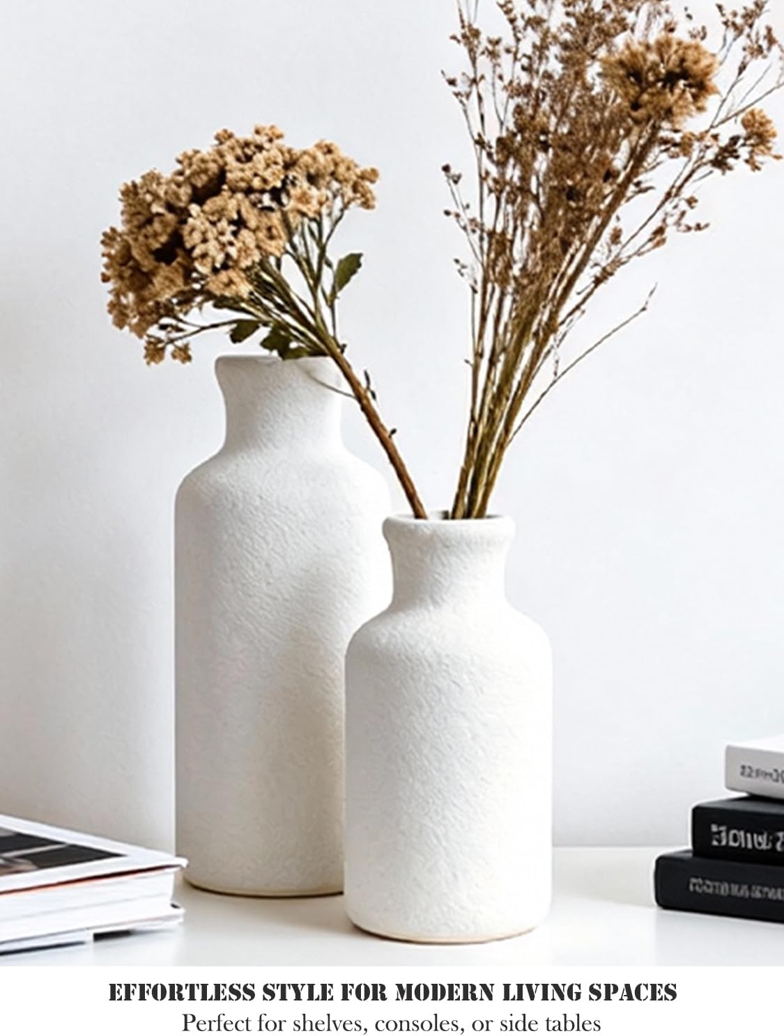 Small White Speckled Ceramic Vase Set of 3, Decorative Modern Vases for Shelf, Table, Living Room, Dried Flowers