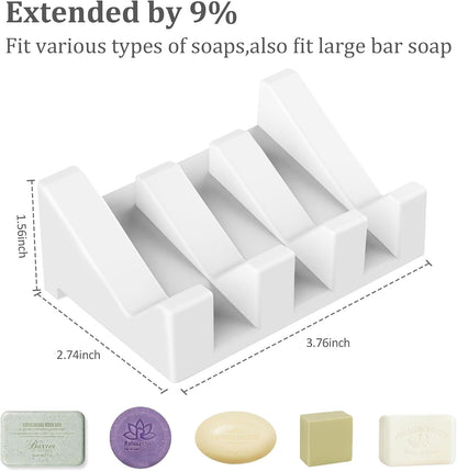 Silicone Soap Dish Set,3PCS Self Draining Soap Holder for Bar Soap | Self draining silicone soap dish with drainage,waterfall design keeps bar soap dry,extended soap holder for shower,bathroom