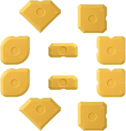 Nogeqi 10PCS Caulking Tool Kit Professional Caulk Finishing Tool, Plastic Reusable Caulk Smoothing Tools for Kitchen Bathroom Floor Tile Sealant Grout Sealing, Easy to Use (Yellow)