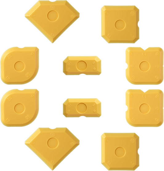 Nogeqi 10PCS Caulking Tool Kit Professional Caulk Finishing Tool, Plastic Reusable Caulk Smoothing Tools for Kitchen Bathroom Floor Tile Sealant Grout Sealing, Easy to Use (Yellow)