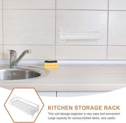 TOYANDONA Wall Mounted Kitchen Shelf Organizer for Sponge and Spice Rack, Stainless Steel No Drilling Draining Storage Rack for Kitchen Sink Cleaning Cloth Holder