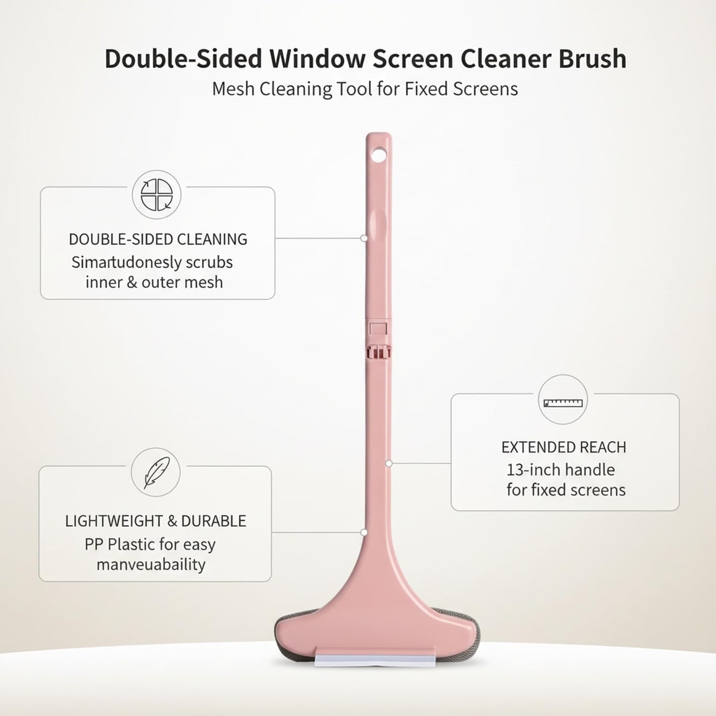 Versatile Double-Sided Screen & Glass Cleaning Brush, Multipurpose Mesh Tool for Fixed Windows, Durable PP Plastic
