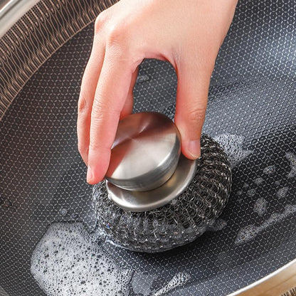 Stainless Steel Scrubber with Handle BBQ Grill Scrubber for Pots Pans and Dishes Non-Scratch Kitchen Metal for Tough Stains Scrubbing Tool 3.54X2.16X2.16In