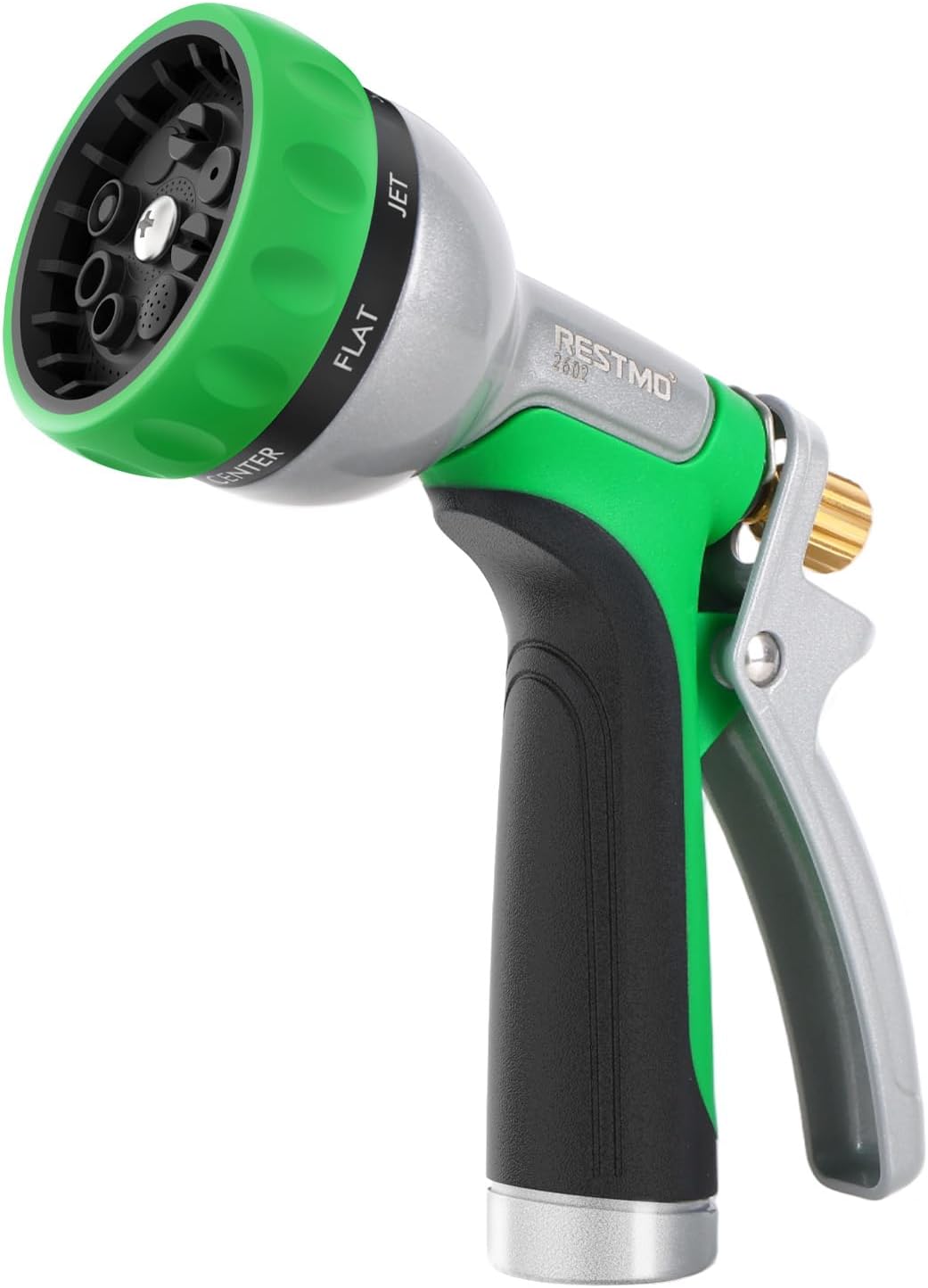 RESTMO Garden Hose Nozzle Heavy Duty, Leak-proof Water Hose Sprayer | 7 Adjustable Spray Patterns, Durable Metal, Flow Control, Ideal for Plants & Lawns Watering, Cars & Pets Washing, Green
