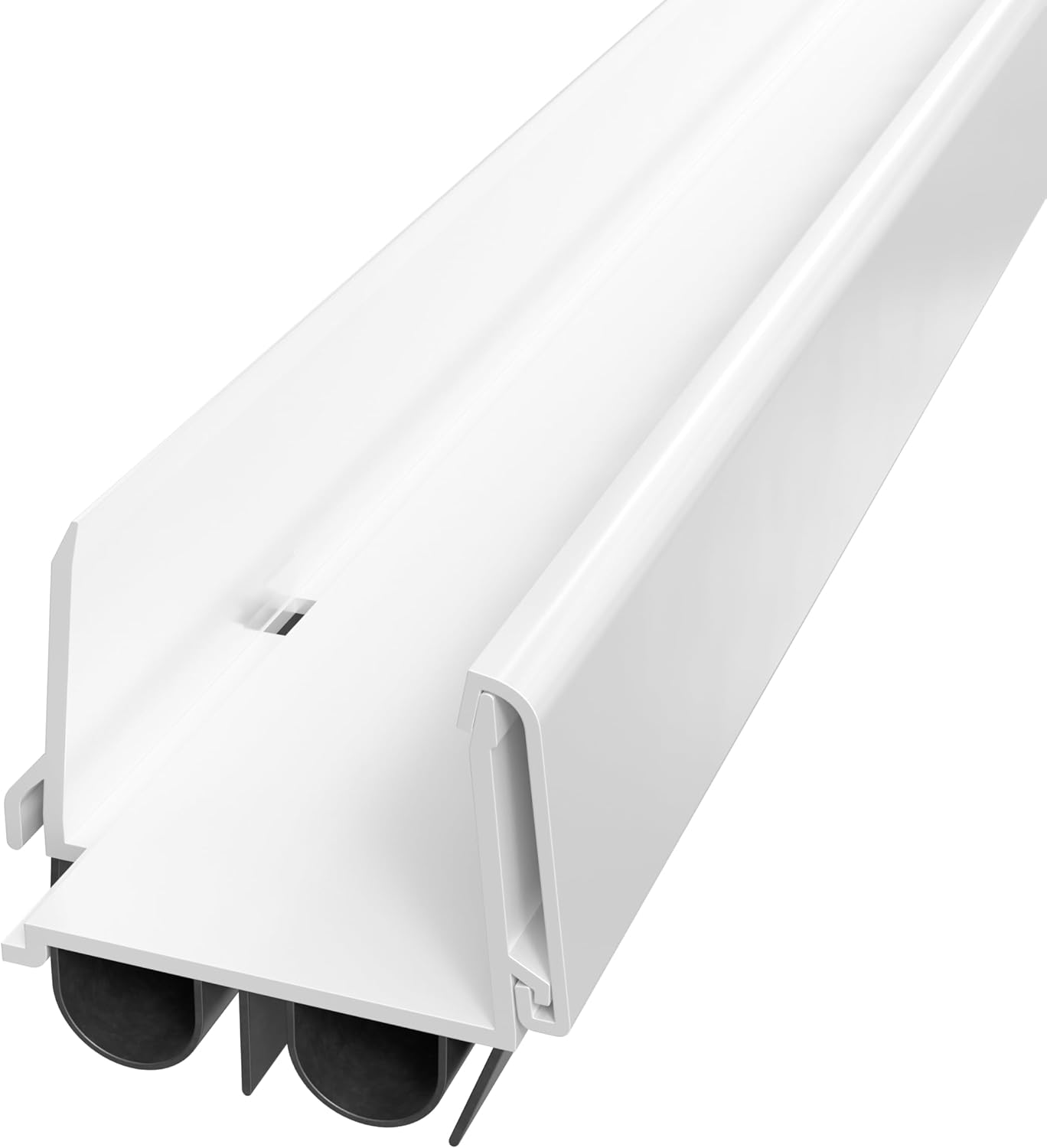 36 Inch White, Adjustable Double Bubble Door Sweep for Exterior Doors, Under Door Seal with Drip Edge and Punched Drainage Channel, Pre-notched for Weatherstripping, Trim-to-Fit, Paintable Screw Cover