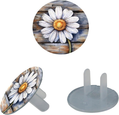 Vintage Brown Wood 12 Packs Outlet Covers Child Proof Plug Protector, Safety Outlet Plugs Covers, 2-Prong Wall Socket Protection Caps, Round Electrical Wall Receptacle for Home Office