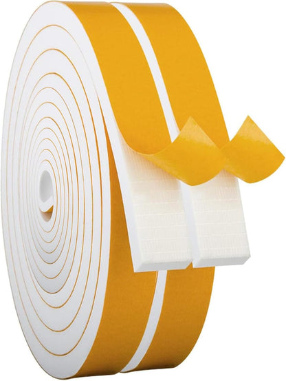 ToLanbbt White Door Window Weather Stripping Self Adhesive Foam Tape High Density Foam Sealing Strip Window Insulation Weatherproof Gasket Tape for Doors and Windows (1/2" W X 1/8" T X 16.5')