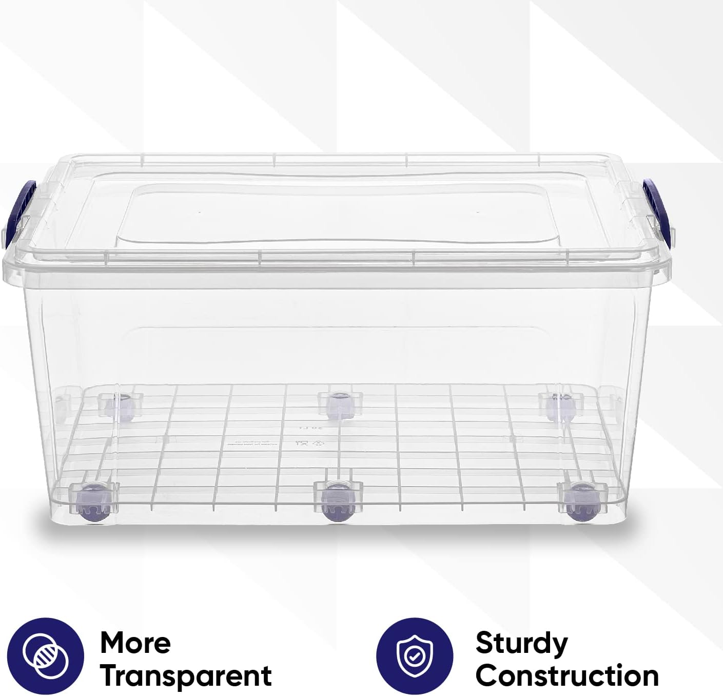 Superio Under Bed Storage Containers with Wheels (2 Pack), Flat Clear Storage Bin Stackable Large Storage Latch Box with Lids Store Cloths, Bedding, Linen, For Under The Bed, Garage, Home