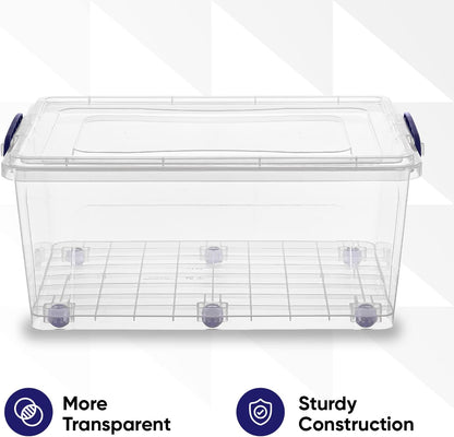 Superio Under Bed Storage Containers with Wheels (2 Pack), Flat Clear Storage Bin Stackable Large Storage Latch Box with Lids Store Cloths, Bedding, Linen, For Under The Bed, Garage, Home