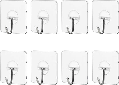 Adhesive Wall Hooks 12 Pack Heavy Duty Transparent Waterproof Hooks for Hanging Towels Coats Keys and Decor for Bathroom Kitchen Door Outdoor Use
