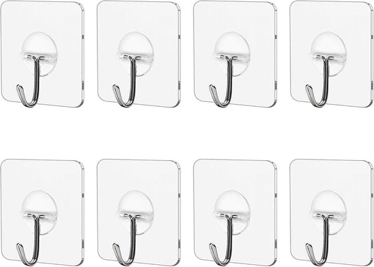 Adhesive Wall Hooks 12 Pack Heavy Duty Transparent Waterproof Hooks for Hanging Towels Coats Keys and Decor for Bathroom Kitchen Door Outdoor Use