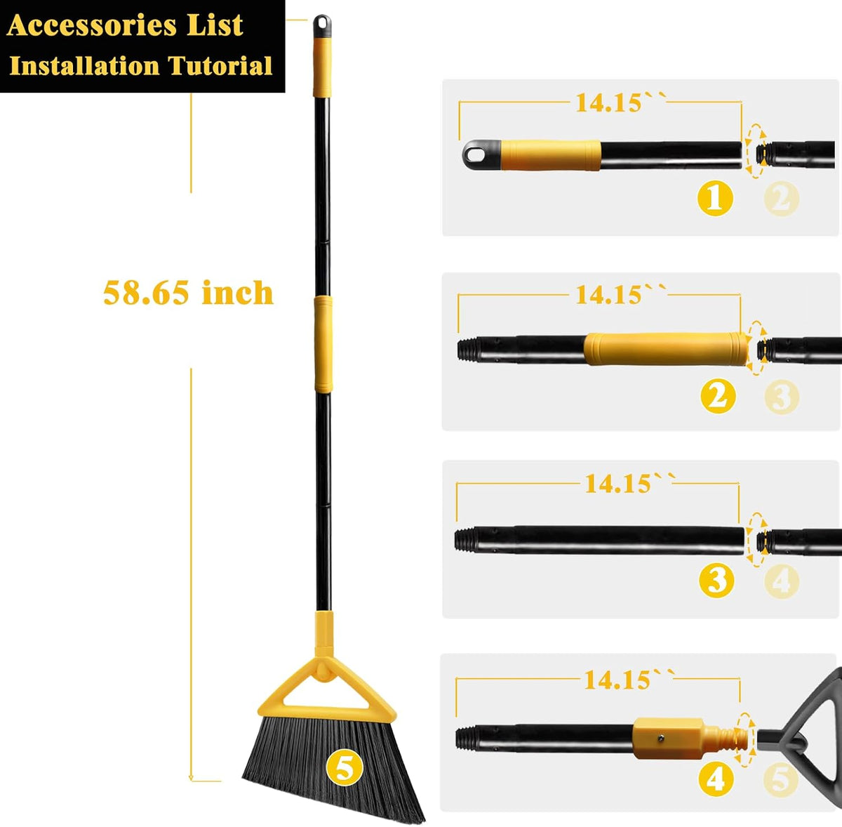 Heavy Duty Broom Outdoor and Indoor, 2 Pack Upgraded Commercial Angle Brooms, Perfect Yellow Broom of House, Kitchen, Garage, Courtyard