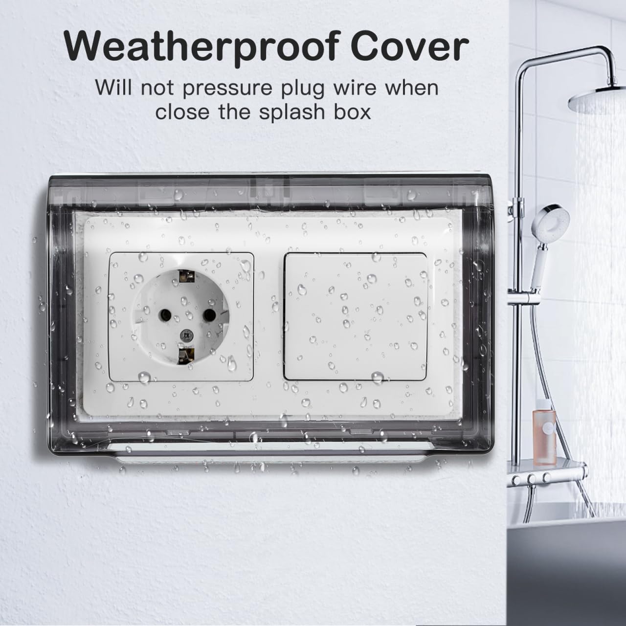 Cabilock Outdoor Outlet Cover Waterproof IP66, Single Gang Weatherproof Plug Case with Flip Lid, No-Drilling Self-Adhesive Socket Protector, Childproof Electrical Box for Bathroom, Kitchen and Patio,