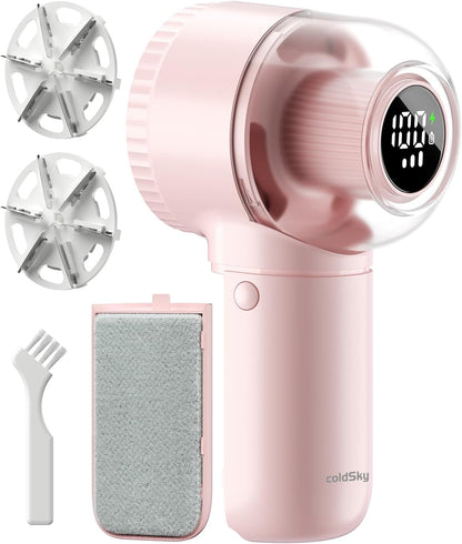 Fabric Shaver, 𝟮 𝗶𝗻 𝟭 Rechargeable Lint Remover with Brush, Large Sweater Shaver with Digital Display, 3 Speeds Lint Shaver, 6-Leaf Blades Lint Remover for Clothes, Sofa, Bedding, White