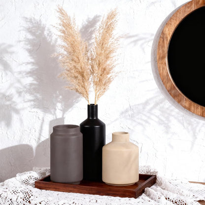 Neutral Ceramic Vase Set of 3 – Modern Decorative Vases, Small Flower Pottery Vase Sets, Boho Farmhouse Rustic Vases for Living Room, Kitchen, Bedroom, Bathroom, Shelf, Table