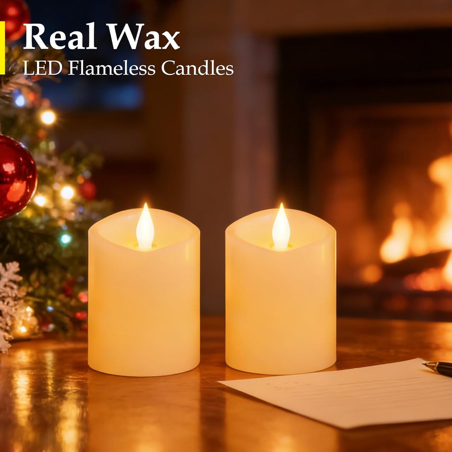3"x4" Flickering Flameless Battery Candles with Timer, White Realistic LED Pillar Candles, Set of 2 Large Remote-Operated Candles for Home Indoor/Outdoor & Holiday Decor