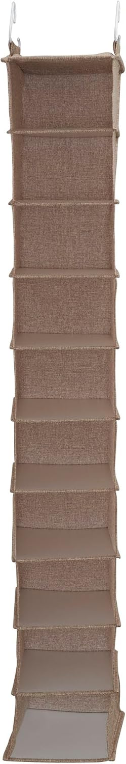 Household Essentials 311322 Hanging Shoe Storage Organizer for Closets |10 Pocket Shelves | Natural Canvas