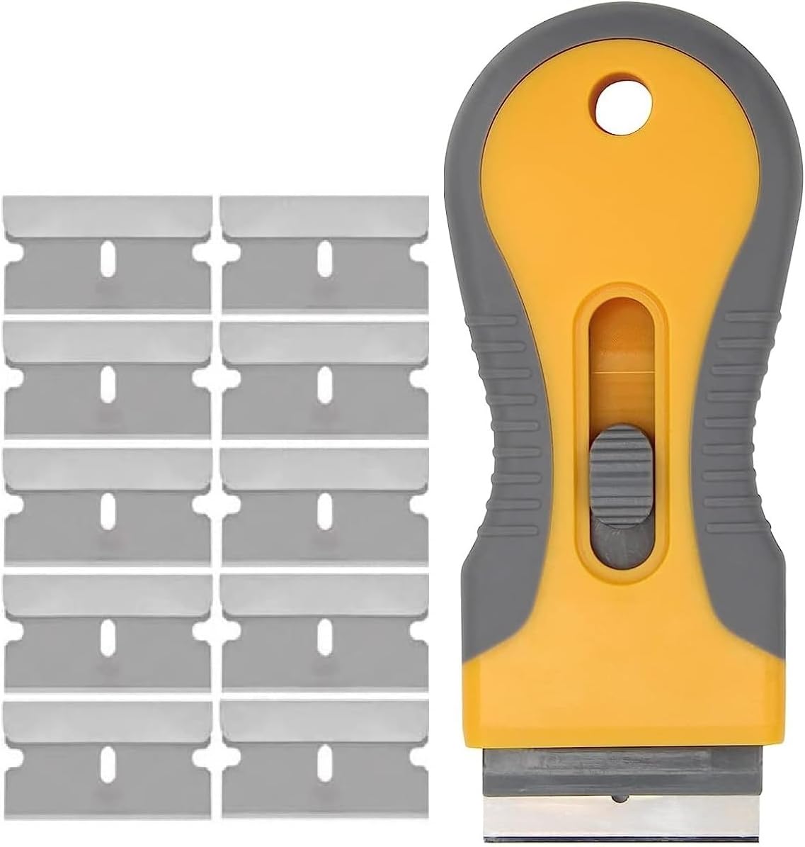 CANOPUS Glass ceramic plate scraper with 10 metal blades, does not scratch the surface, very resistant, razor blade scraper for removing labels, stickers, windows, mirrors, floor cleaning