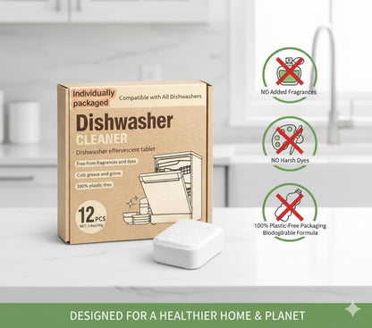 Dishwasher Cleaner Tablets | Eliminates Limescale, Grease & Odors | Septic Safe, Fragrance-Free, Plastic-Free | Deep Clean & Maintain All Dishwashers