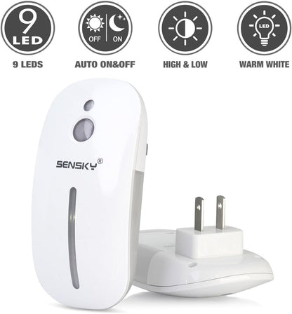 Sensky Plug-in LED Backlit Night Light with Motion Sensor, Dusk to Dawn Sensor, Auto On/Off Nightlight for Kids and Adults, Bedroom, Bathroom, Hallway, Warm White