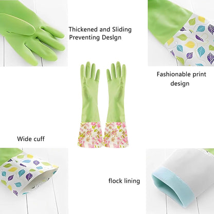 KINGFINGER Rubber Latex Waterproof Dishwashing Gloves for Kitchen,Precision Flocking Household Cleaning Gloves 2 pairs