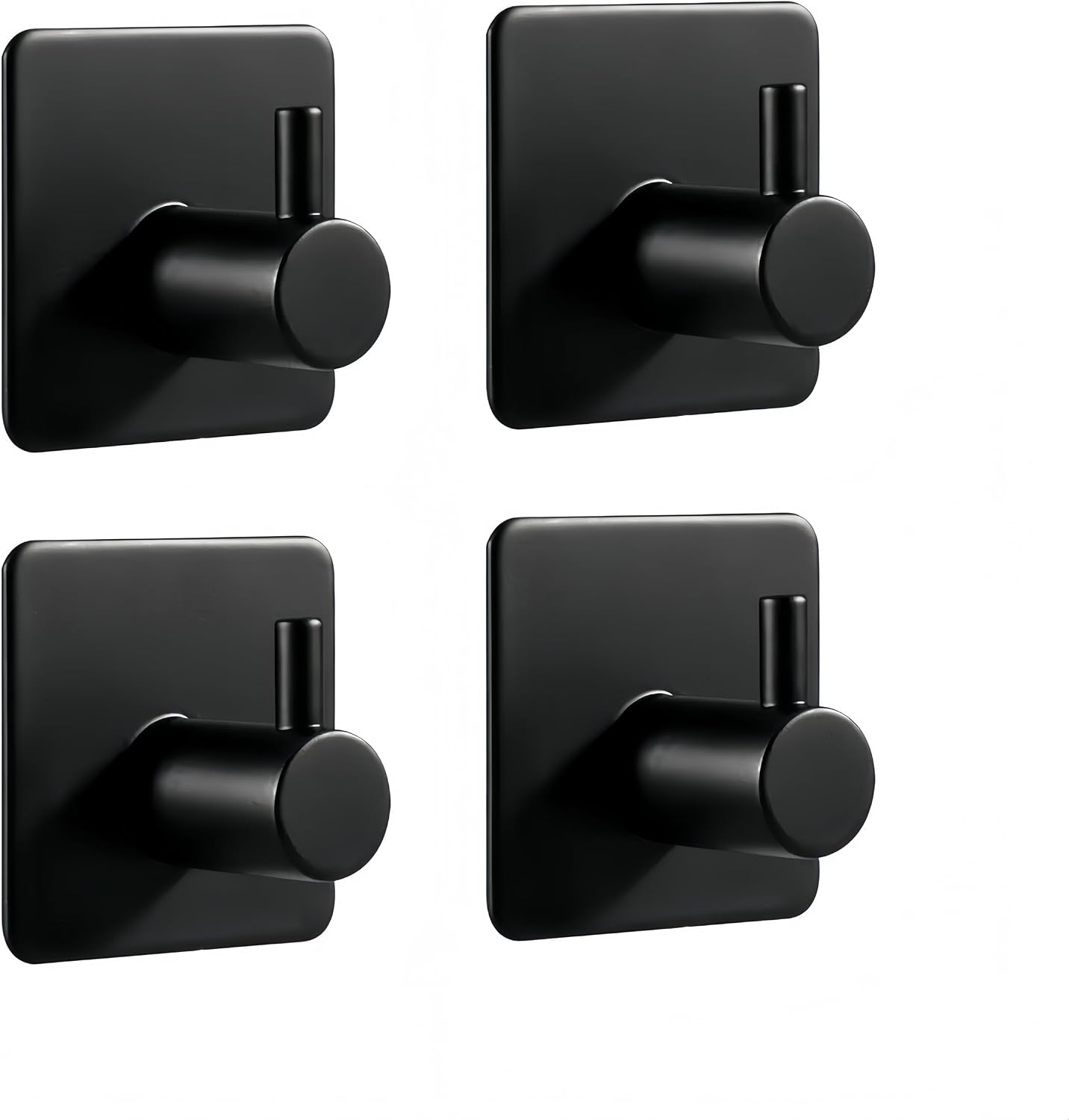 4 Pack Adhesive Hooks for Hanging - 304 Stainless Steel Heavy Duty Wall Hooks, Waterproof & Rustproof Towel Hooks for Bathroom, Self Adhesive Coat Hooks for Kitchen, Closet, Home Organization, Black