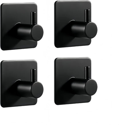 4 Pack Adhesive Hooks for Hanging - 304 Stainless Steel Heavy Duty Wall Hooks, Waterproof & Rustproof Towel Hooks for Bathroom, Self Adhesive Coat Hooks for Kitchen, Closet, Home Organization, Black