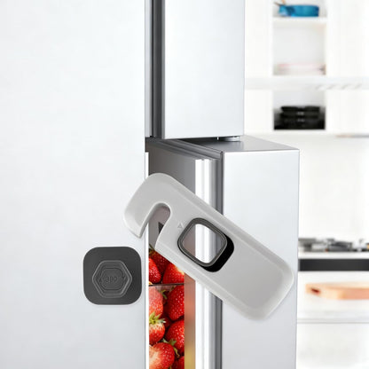 Safety Lock - Grey Fridge & Cabinet Lock for Kids, 3M Adhesive, No Drilling, 4in Length, for Kitchen, Dining Room, Bedroom, and Living Room