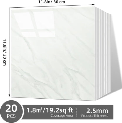 Vieshful 20pcs Peel and Stick Backsplash Tile，12"x12" Self Adhesive Marble Tile for Wall, PVC Waterproof Shower Wall Panels, Back Splash Stick on Tiles for Kitchen Bathroom Living Room (Not Real Tile)