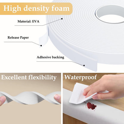 Weather Stripping Door Seal White,1/2Inch Wide X 1/4 Inch Thick,Air Conditioner Window Seal,Self Adhesive Foam Tape High Density Foam Sealing Strip,Soundproof Foam Tape Roll,Total 16.4 Feet Long