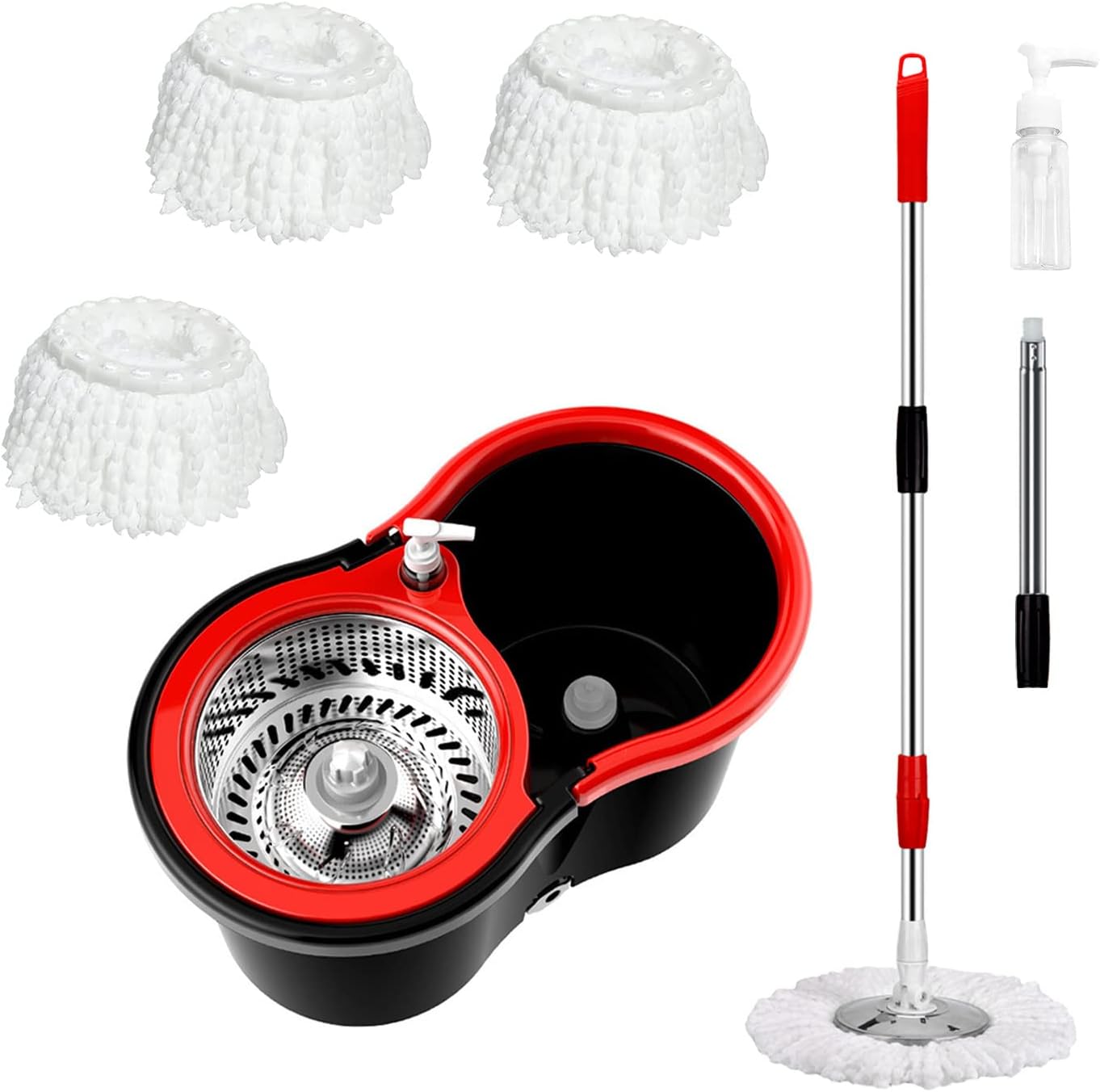 Mop and Bucket with Wringer Set 360° 3psc Microfiber Spin Mop with Bucket and Dual Mop Heads Self Wringing Spinning Mop for Office and Home Use (20QT)