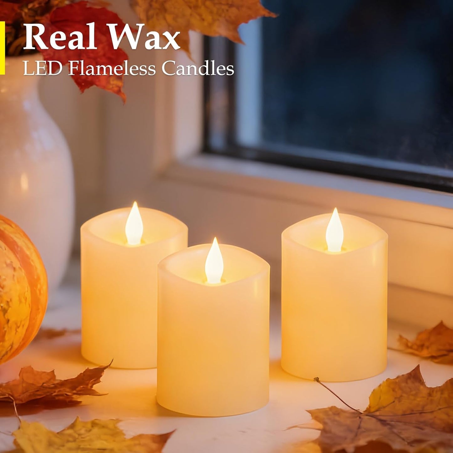 3"x4" Flickering Flameless Battery Candles with Timer, White Realistic LED Pillar Candles, Set of 2 Large Remote-Operated Candles for Home Indoor/Outdoor & Holiday Decor