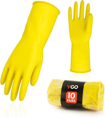 Vgo... 3-Pairs Reusable Household Gloves, Rubber Dishwashing gloves, Extra Thickness, Long Sleeves, Kitchen Cleaning, Working, Painting, Gardening, Pet Care (Size L, Yellow, HH4601)
