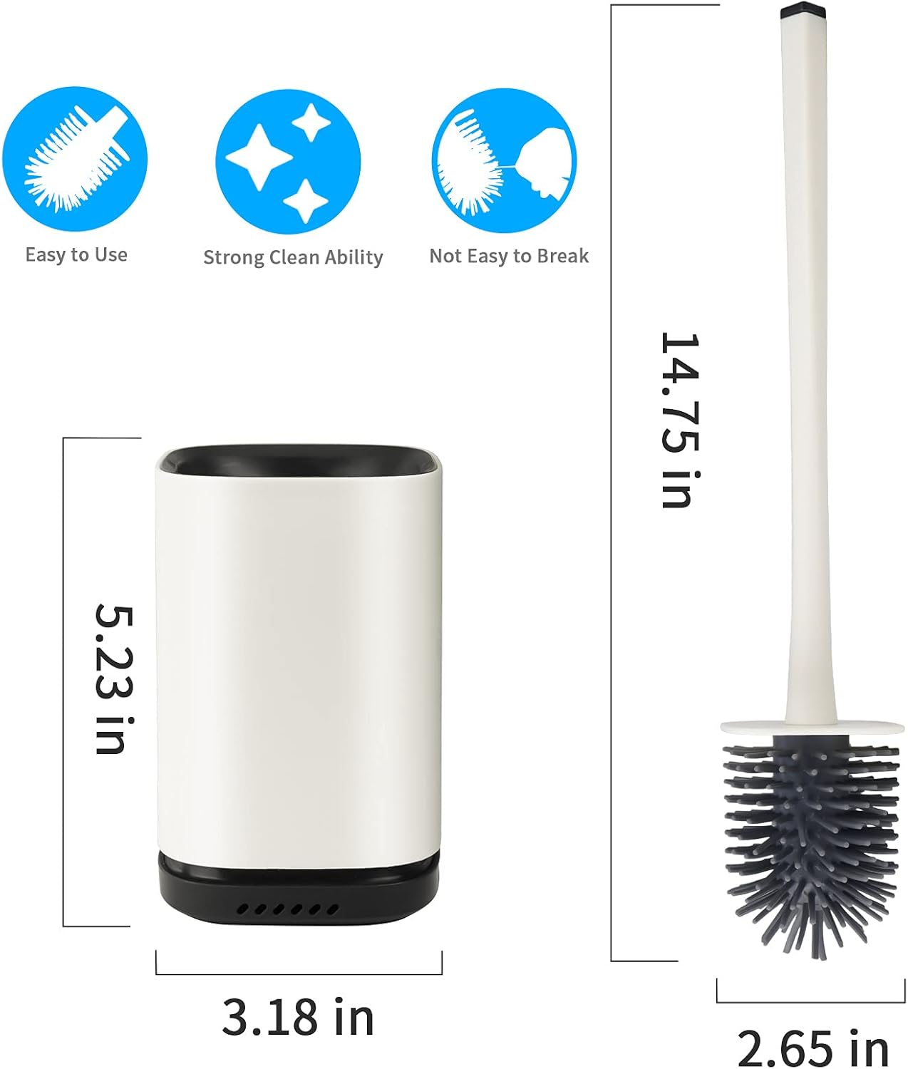 Silicone Toilet Brush and Holder Set for Bathroom Durable Toilet Bowl Scrubber with Long Plastic Handle and Soft Silicone Bristles for Deep Cleaning Wall Mounted Toilet Brush Cleaner Anti-Drip Holder