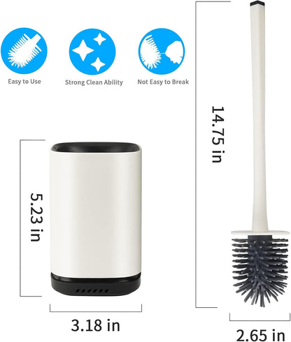 Silicone Toilet Brush and Holder Set for Bathroom Durable Toilet Bowl Scrubber with Long Plastic Handle and Soft Silicone Bristles for Deep Cleaning Wall Mounted Toilet Brush Cleaner Anti-Drip Holder