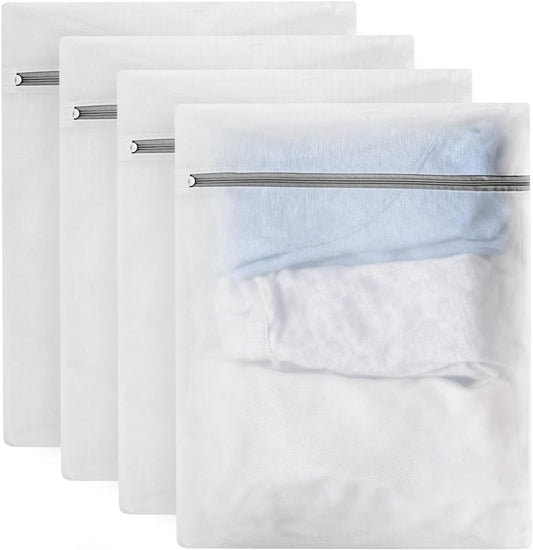 4 Pcs Mesh Laundry Bags for Delicates - 20" x 16" 70G Fine Mesh with Manual-Lock Zipper, Wash Bags for Lingerie Bras Socks Jeans, Ideal for College Dorm Travel Home