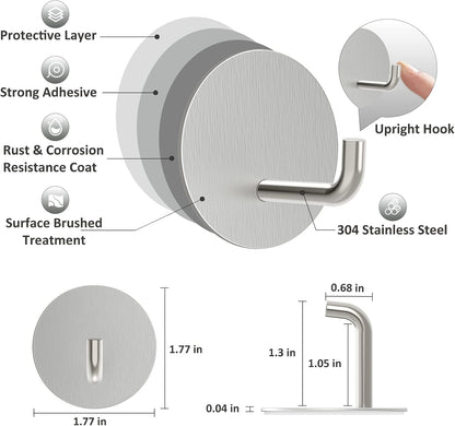 VIS'V Adhesive Hooks, Shower Wall Stick on Hooks, Round, White, 4 Pcs | Metal Material, Compact Design, Peel and Stick, 2 Extra Adhesive Strips, for Bathroom Kitchen Livingroom Office RV