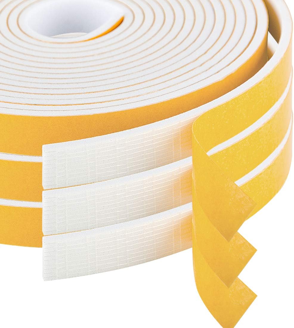 ToLanbbt White Door Window Weather Stripping Self Adhesive Foam Tape High Density Foam Sealing Strip Window Insulation Weatherproof Gasket Tape for Doors and Windows (1/2" W X 1/8" T X 16.5')