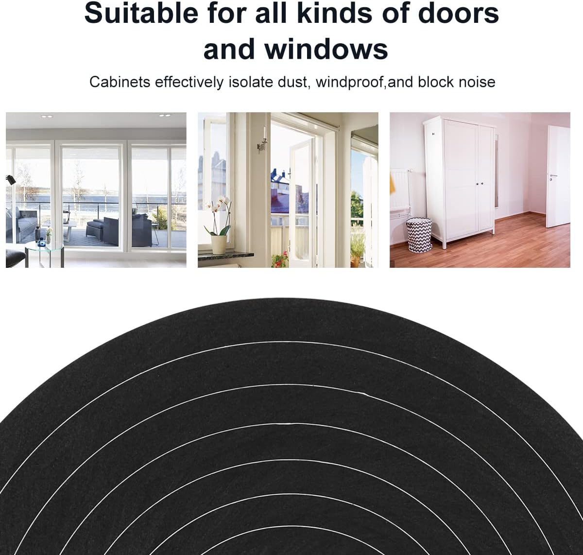 Seal Foam Tape,1/2 Inch W x 1/8 Inch T Weather Stripping for Door and Window,High Density Single Sided Closed Cell Door Insulation Weather Strip, 3 Rolls Total 50FT Black