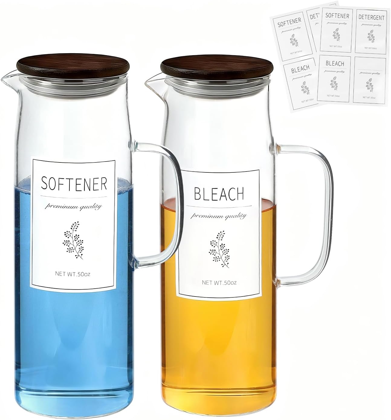 Laundry Detergent Dispenser Set with Labels and Handle for Laundry Room Organization and Storage- Easy Pour 2 Pack 50 oz Liquid Laundry Containers for Laundry Room Decor, Farmhouse Decor