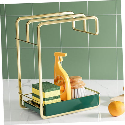 VICASKY Punch Wall Mounted Kitchen Drain Stand with Gold Iron Construction Multifunctional Storage Rack for Sponge and Cloth Space Saving Accessory for Organized Cleaning Tools