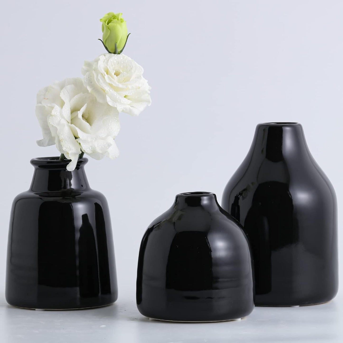 hjn Small White Vase Set of 3 for Modern Home Decor,Ceramic Vases for Centerpieces Flower Vases for Living Room Wedding/Dinner Table/Party -White