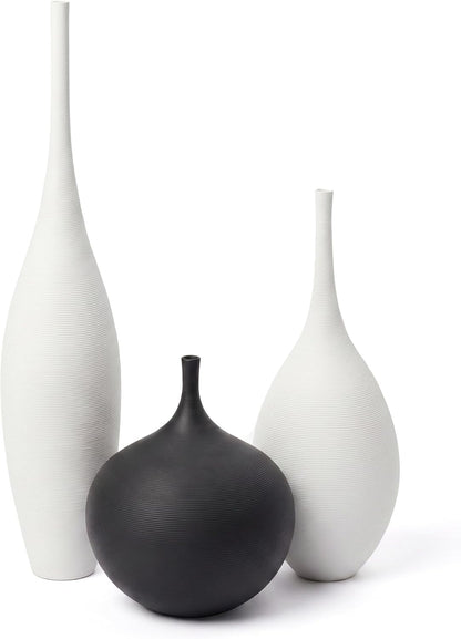 Relexome White Ceramic Vase Modern Boho Wabi-Sabi Flower Vase Set of 3 Decorative Aesthetic Vases for Centerpieces Pampas Matte Minimalist Vases for Living Room Table Shelf Home Decor Gift