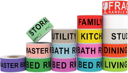 960 Count Home Moving Labels,16 Rolls Different Color Coding Moving Labels for Boxes Stickers + Fragile Moving Stickers + 1 Blank Label Roll for Customized Use