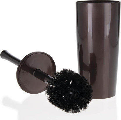 mDesign Slim Plastic Toilet Bowl Brush and Holder Set, Modern Compact Storage Organizer Cleaner Scrubber for Toilet - Heavy Duty Cleaning Plunger for Bathroom, Aura Collection - White