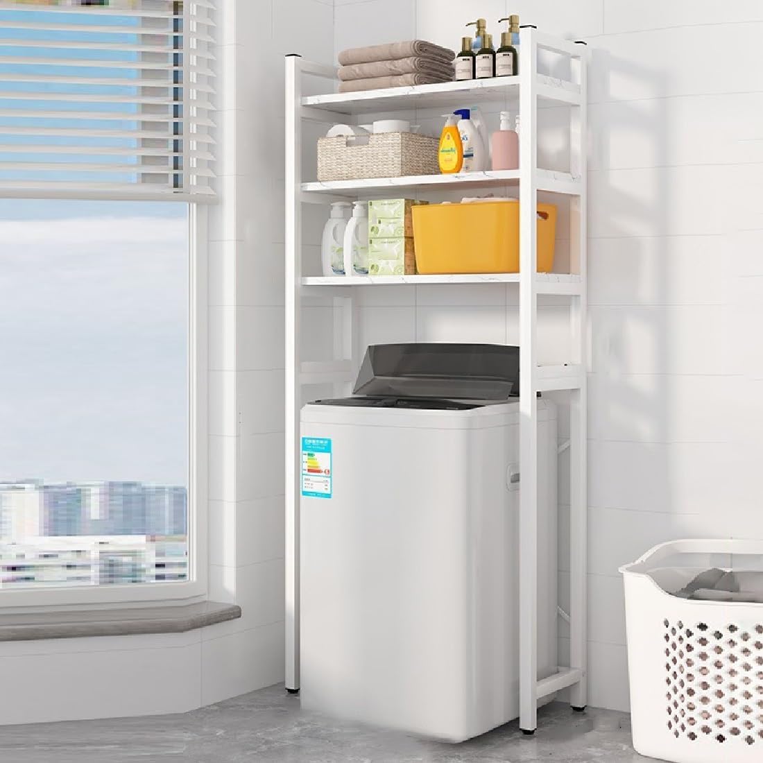 Over The Washer and Dryer Storage Shelf, 3-Tier Floor-Standing Storage Rack Metal Utility Organizer for Laundry Room Bathroom Kitchen