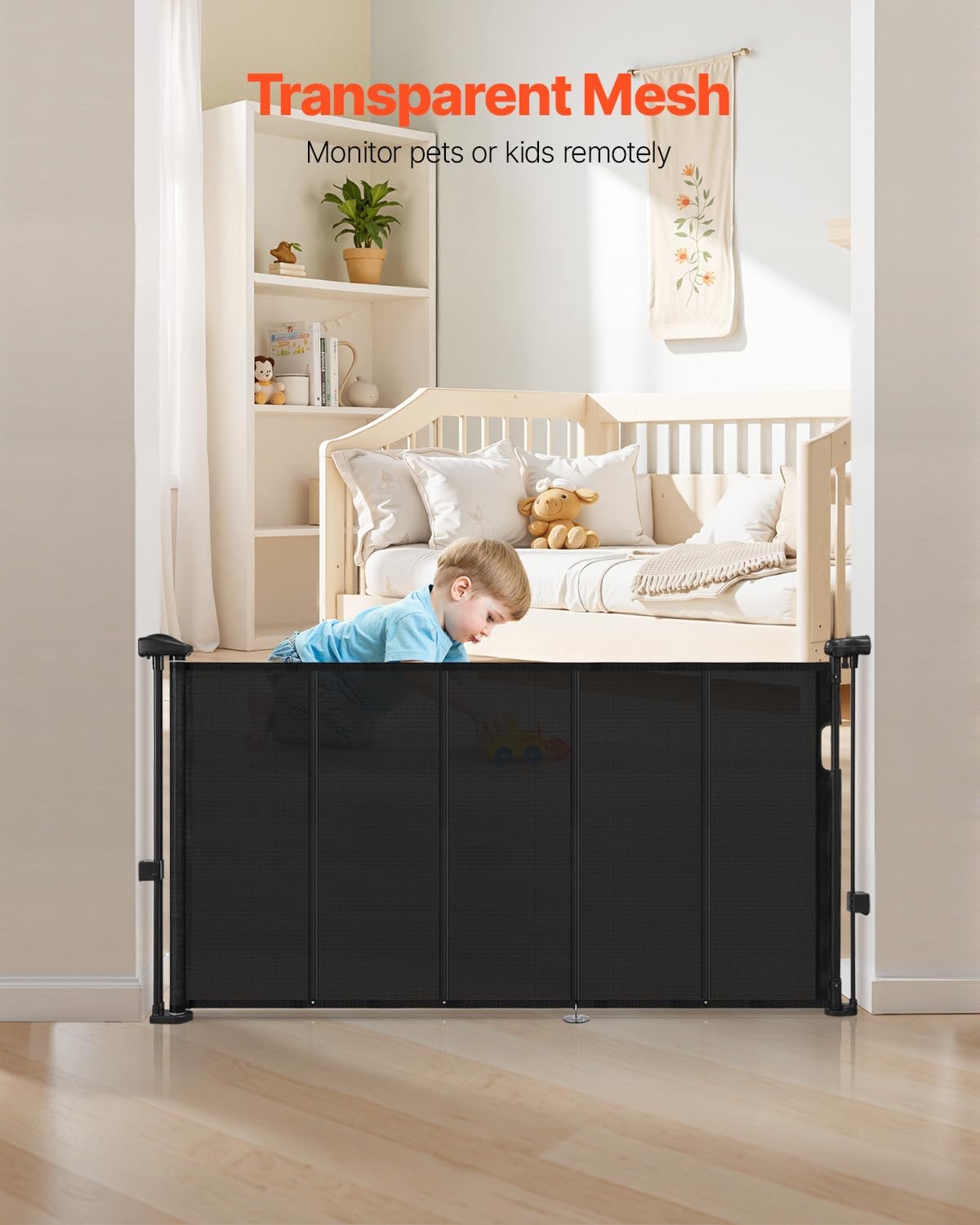 VEVOR Retractable Baby Gate, 34 inch Tall, Extends up to 71 inch Wide, Retractable Gate for Kids or Pets, Mesh Material, Easy to Install for Indoor Stairs, Doorways, Hallways, Playrooms, Gray